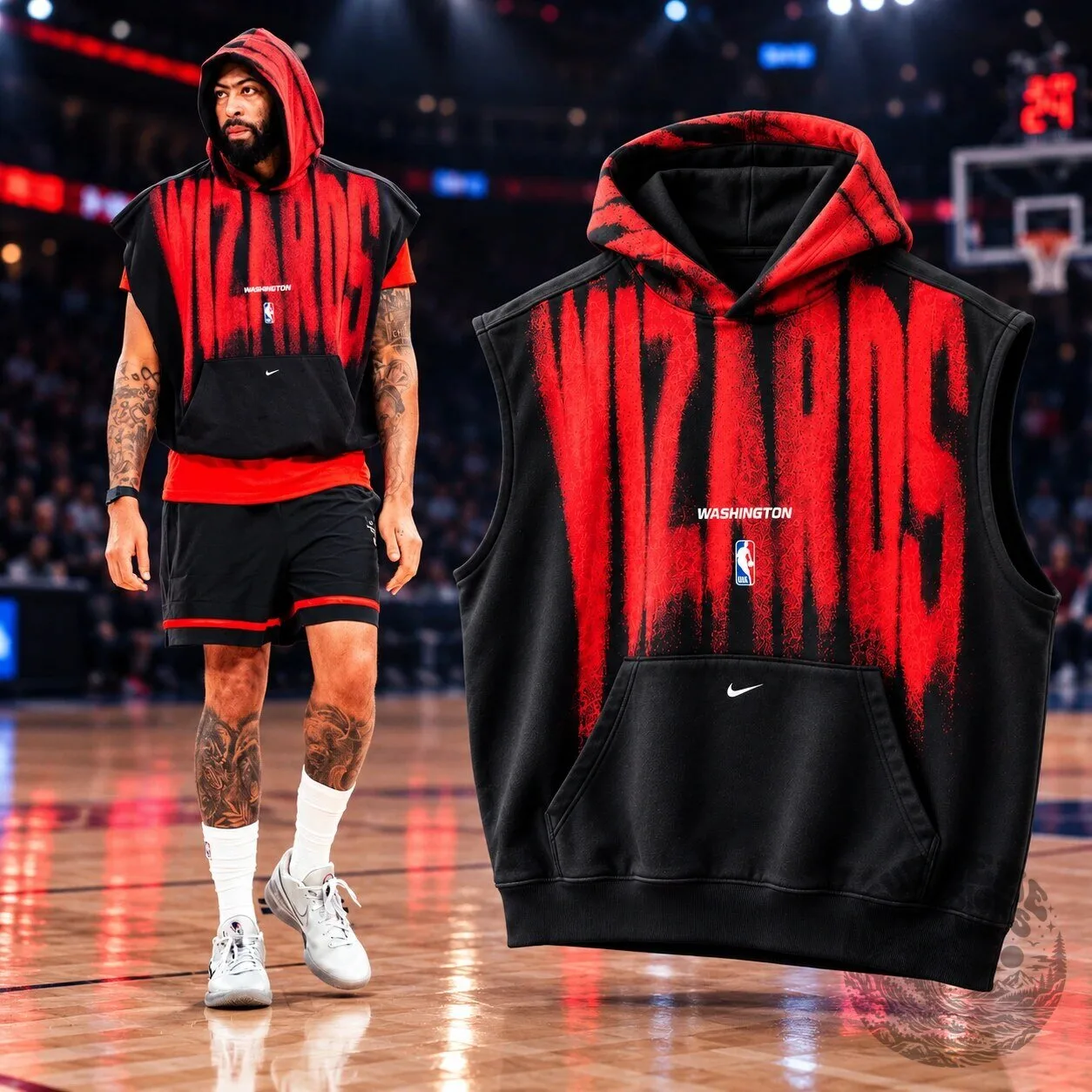 Anthony Davis Washington Wizards Nike Black Red Sleeveless Hoodie