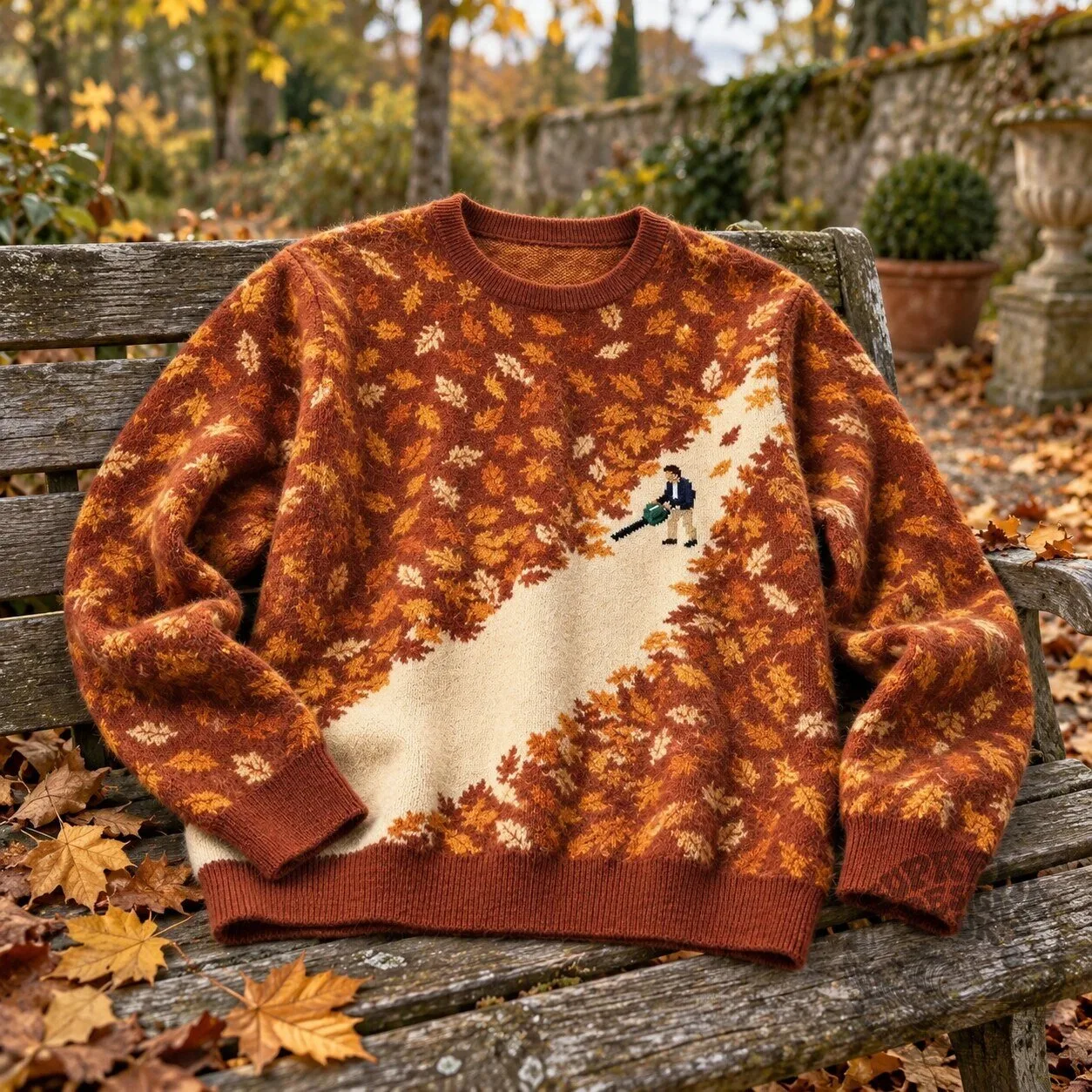 Autumn Leaf Blower Pattern Fall Sweater