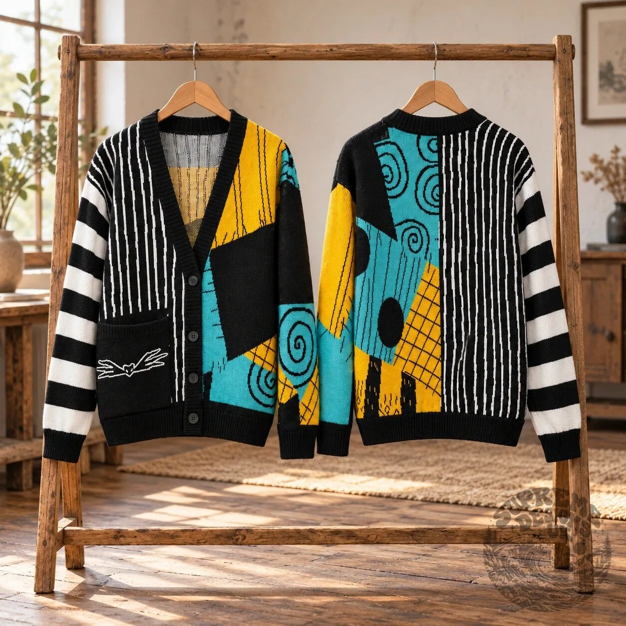 The Nightmare Before Christmas Jack Skellington & Sally Patchwork Cardigan Sweater